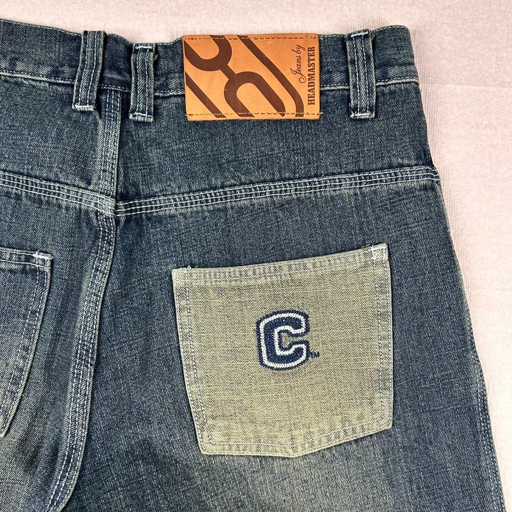 Headmaster Designer Label Jeans Mens 32x32 Baggy Wide Leg Husky Patch Y2K Skater